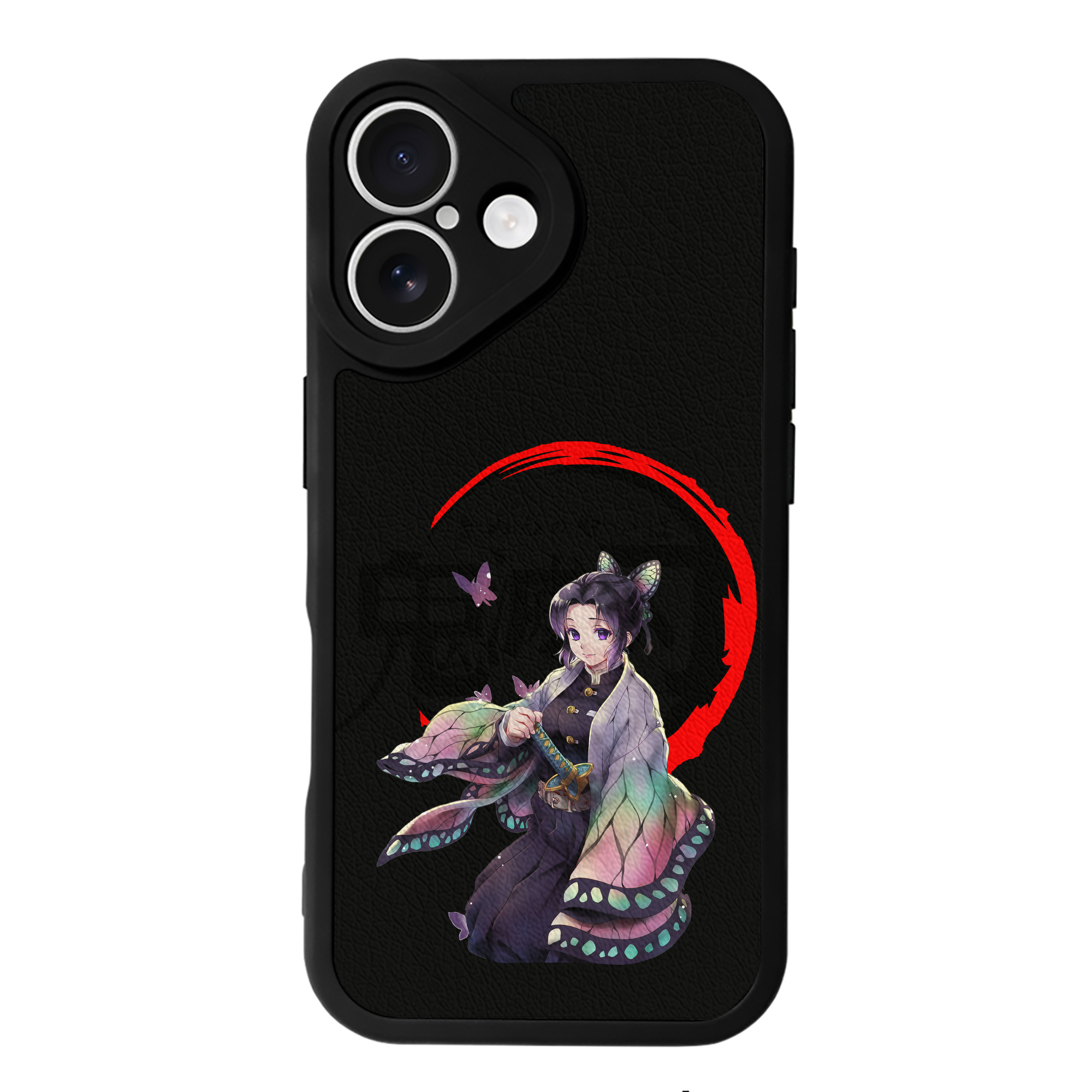 （画像用） 鬼滅の刃（きめつのやいば）蟲柱-胡蝶 しのぶ／こちょう しのぶ Kochou Shinobu 【iPhone 16シリーズ対応】シリコンスマホケース（レザー調） 材質：シリコン